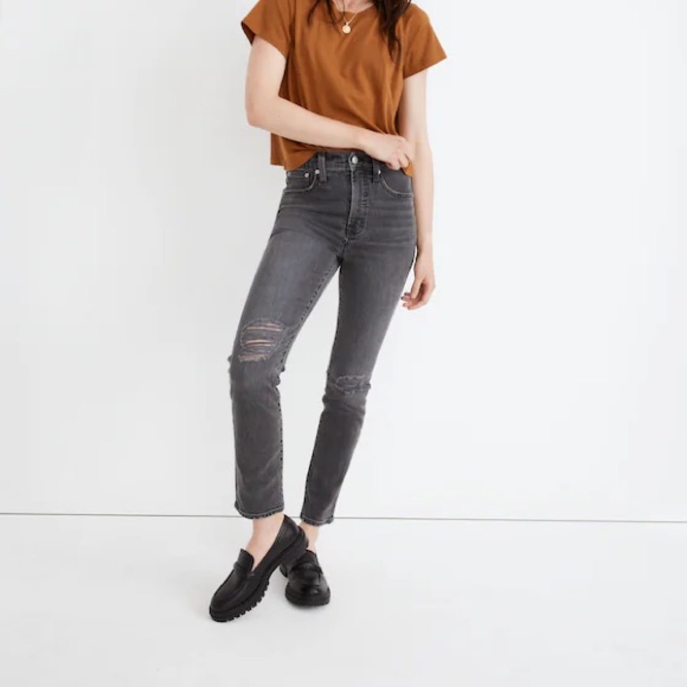Madewell The Perfect Vintage Jeans in Bartlett Wash Ripped Edition